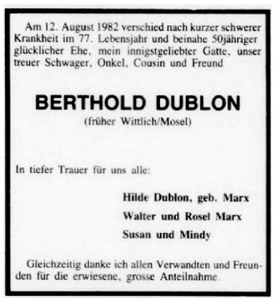 Todesanzeige Berthold Dublon Aufbau 400