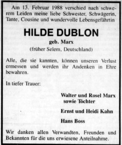Todesanzeige Dublon Hilde 400