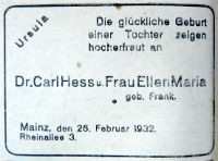 Geburtsanzeige Ursula Ellen Carl Hess 1932 200