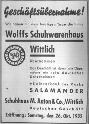 Arisierung Wolff 25 Oktober 35 250 FJS 