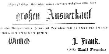 Anzeige Frank Geschäftsübernahme 7.7.1907 Kreisblatt Nr. 77 180