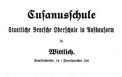 1926 erhielt die Schule den Namen "Cusanusschule" Anzeige Aufbauschule 400