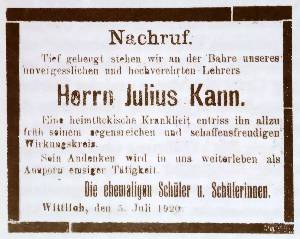 Wittlicher Tageblatt, Kreisarchiv Todesanzeige Kann Schueler 300